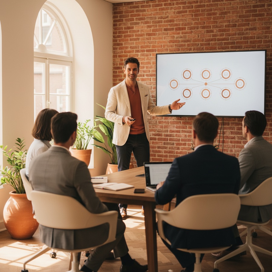 Trainer van Link AI legt Claude uit aan de groep